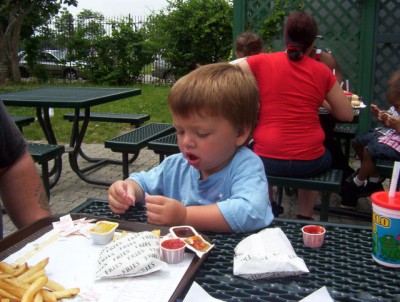 Devlin and food, life is good for the boy